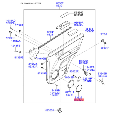 Решетка динамика задняя левая 83312-3E000WK Mobis - 833123E000WK - схема с каталога 83312E, KKMAPBL06 833123E000WK