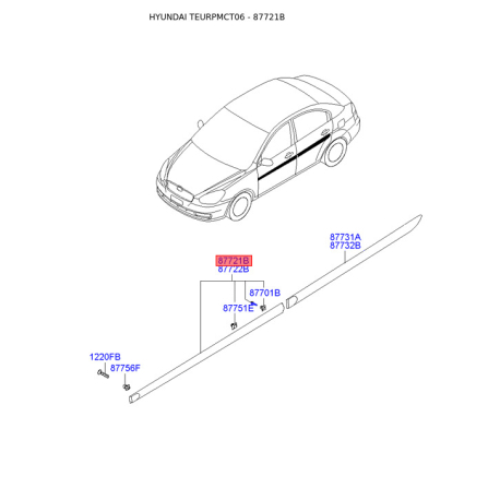 Молдинг порога, бампера і крила лівий 87721-1E010 Mobis - 877211E010 - схема з каталогу 87721B, TEURPMCT06 877211E010