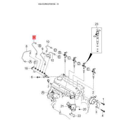 Крепление радиатора верхнее 25333-2F110 Mobis - 253332F110 - схема с каталога 9, EURK2F003A 253332F110