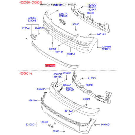 Бампер 86623-1C000 Mobis - 866231C000 - схема з каталогу 86623A, EUR1C0PA02 866231C000