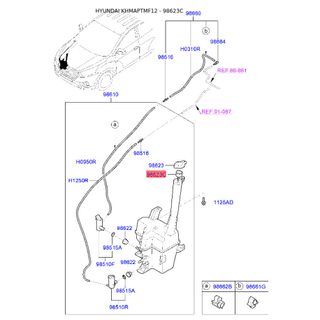 Датчик, уровень жидкости в омывателе 98623-2S000 Mobis - 986232S000 - схема с каталога 98623C, KHMAPTMF12 986232S000