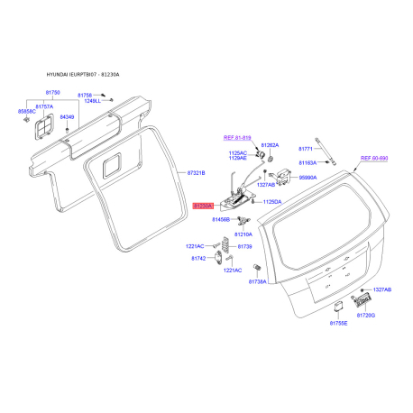 Замок крышки багажника 81230-1C000 Mobis - 812301C000 - схема с каталога 81230A, IEURPTBI07 812301C000