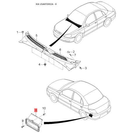 Внутреннее зеркало 0K30A-6926106 Mobis - 0K30A6926106 - схема с каталога 8, USAKFD002A 0K30A6926106
