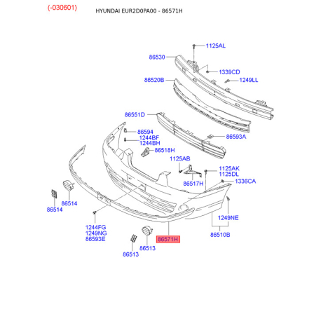 Облицовка, бампер 86571-2D100 Mobis - 865712D100 - схема с каталога 86571H, EUR2D0PA00 865712D100