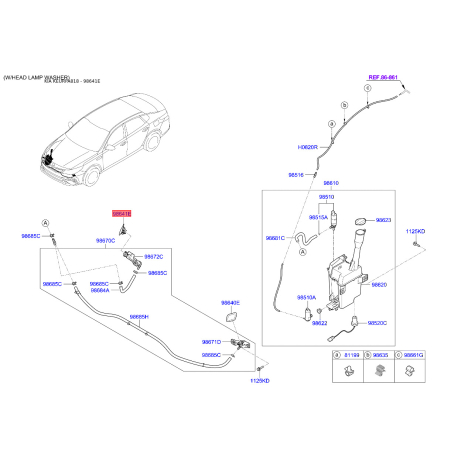 Адаптер, водяний насос омивача правий 98682-A8500 Mobis - 98682A8500 - схема з каталогу 98641E, KEURPA818 98682A8500