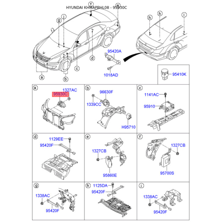 Датчик світла (освітленості) 95930-3L100 Mobis - 959303L100 - схема з каталогу 95930C, KHMAPBHL08 959303L100