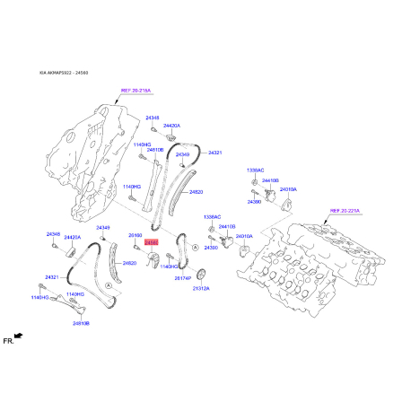 Натяжное устройство цепи, цепь привода распредвала 24560-3CGB0 Mobis - 245603CGB0 - схема с каталога 24560, AKMAPS922 245603CGB0