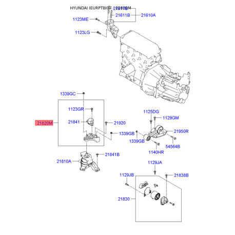 Кронштейн, подвеска двигателя 21820-1C600 Mobis - 218201C600 - схема с каталога 21820M, IEURPTBI07 218201C600