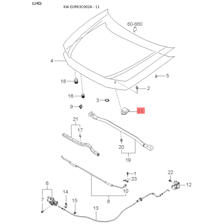 Направляюча скла дверей ліва 82530-38001 Mobis - 8253038001 - схема з каталогу 11, EURK3C002A 8253038001