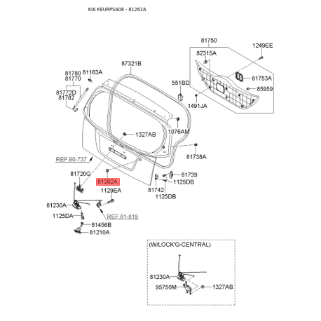 Защёлка (фиксатор) замка двери и крепление 81262-17000 Mobis - 8126217000 - схема с каталога 81262A, KEURPSA08 8126217000
