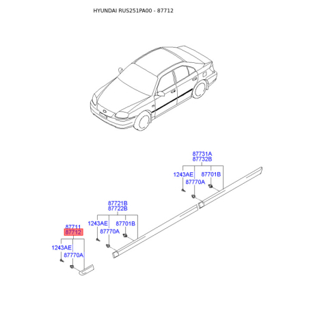 Молдинг порога, бампера і крила правий 87712-25000CA Mobis - 8771225000CA - схема з каталогу 87712, RUS251PA00 8771225000CA
