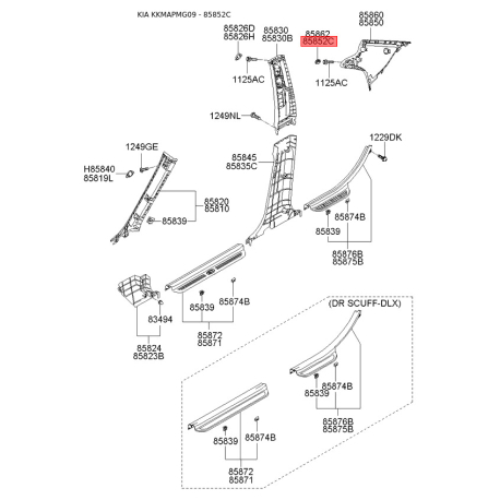 Оббивка (накладка) салону 85859-2G100QW Mobis - 858592G100QW - схема з каталогу 85852C, KKMAPMG09 858592G100QW