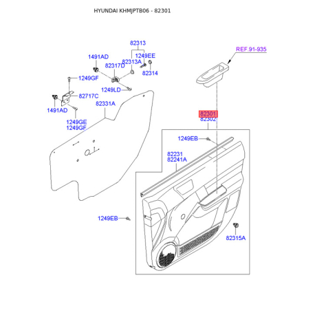 Обивка (накладка) салона левая 82305-1C0606S Mobis - 823051C0606S - схема с каталога 82301, KHMJPTB06 823051C0606S