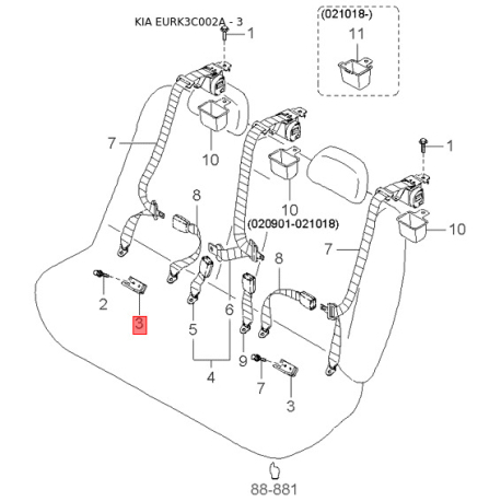 Кронштейн системы выпуска ОГ 28525-38001 Mobis - 2852538001 - схема с каталога 3, EURK3C002A 2852538001