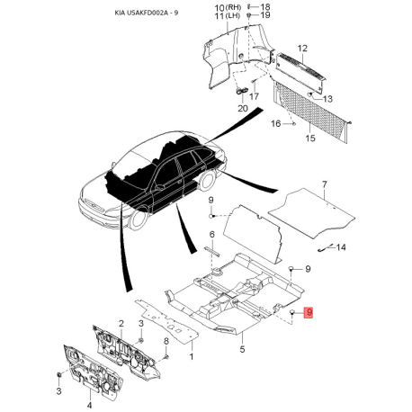 Затискач, молдинг / захисна накладка правий 0K34A-50F10 Mobis - 0K34A50F10 - схема з каталогу 9, USAKFD002A 0K34A50F10