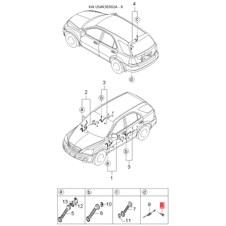 Шланг (патрубок) системи охолодження 25493-39800 Mobis - 2549339800 - схема з каталогу 8, USAK3E002A 2549339800
