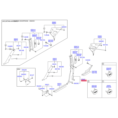 Оббивка (накладка) салону ліва нижня 85835-2H0004W Mobis - 858352H0004W - схема з каталогу 85835C, KEURPHD06 858352H0004W
