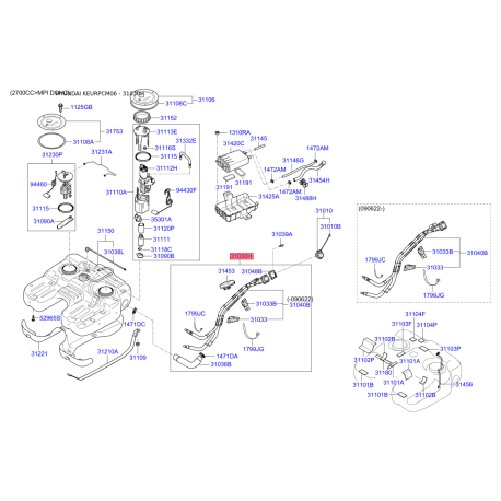 Хомут паливної системи 31030-2B000 Mobis - 310302B000 - схема з каталогу 31030H, KEURPCM06 310302B000