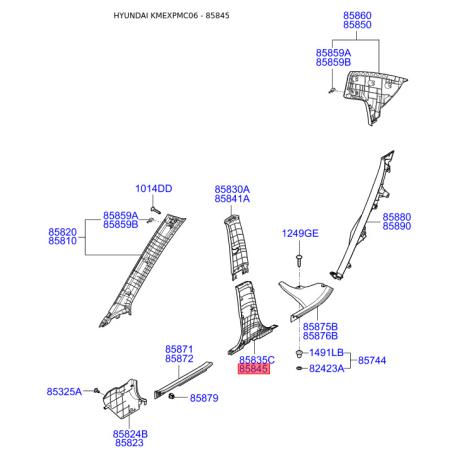 Обивка (накладка) салона правая нижняя 85845-1E000AR Mobis - 858451E000AR - схема с каталога 85845, KMEXPMC06 858451E000AR