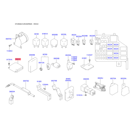 Устройство управления, подушка безопасности 95910-26100 Mobis - 9591026100 - схема с каталога 95910, EUR260PA00 9591026100