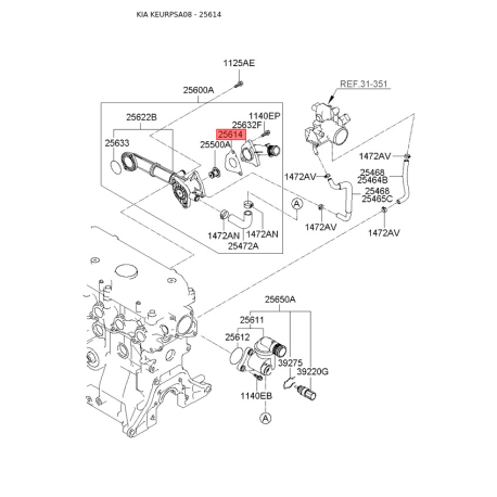 Прокладка термостата 25614-02500 Mobis - 2561402500 - схема с каталога 25614, KEURPSA08 2561402500
