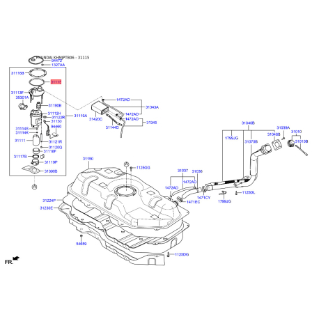 Прокладка, датчик уровня топлива 31115-1C000 Mobis - 311151C000 - схема с каталога 31115, KHMJPTB06 311151C000