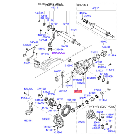 Корпус заднього моста (панчоха) 53150-3E800 Mobis - 531503E800 - схема з каталогу 51310, KKMAPBL06 531503E800