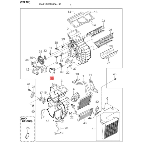 Каркас сидіння лівий 88501-2F010IM Mobis - 885012F010IM - схема з каталогу 36, EURK2F003A 885012F010IM