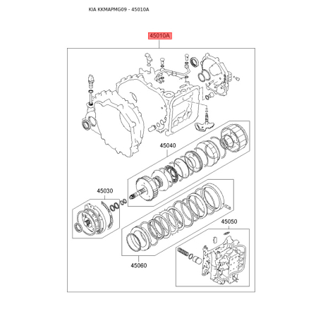 Комплект прокладок, автоматична коробка 45010-3AD00 Mobis - 450103AD00 - схема з каталогу 45010A, KKMAPMG09 450103AD00