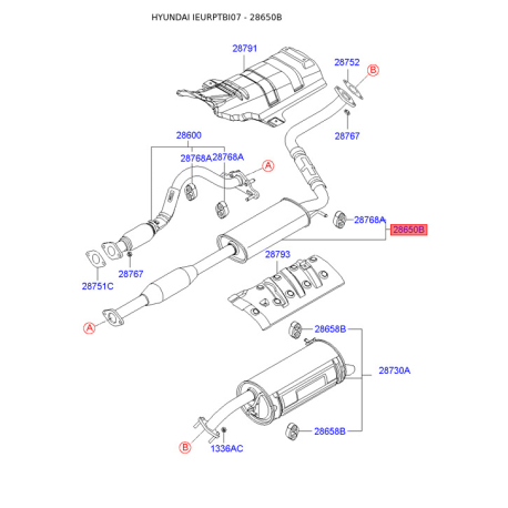 Глушитель выхлопных газов средний 28700-1C560 Mobis - 287001C560 - схема с каталога 28650B, IEURPTBI07 287001C560