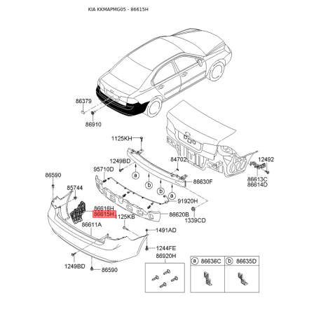 Кронштейн, буфер левый 86623-2G000 Mobis - 866232G000 - схема с каталога 86615H, KKMAPMG05 866232G000