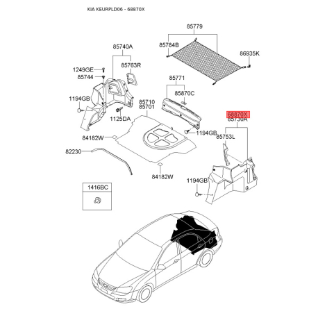 Оббивка багажника ліва 85730-2F110 Mobis - 857302F110 - схема з каталогу 68870X, KEURPLD06 857302F110