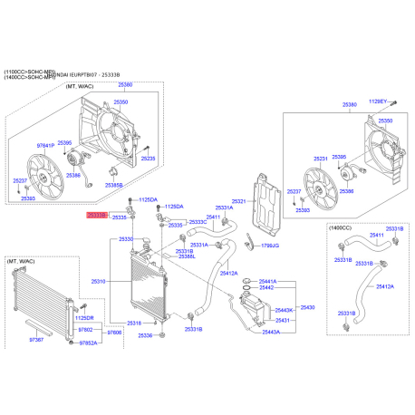 Кріплення радіатора верхнє 25333-1C200 Mobis - 253331C200 - схема з каталогу 25333B, IEURPTBI07 253331C200