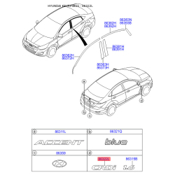 Емблема задніх та боковой дверей, капота 86316-1R400 Mobis