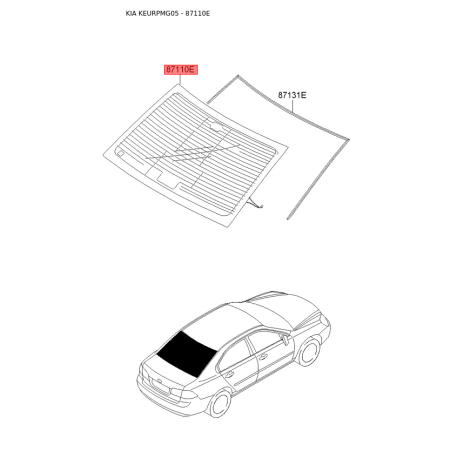 Заднє скло 87110-2G010 Mobis - 871102G010 - схема з каталогу 87110E, KEURPMG05 871102G010