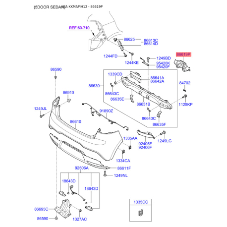 Кронштейн, буфер верхний 86619-1W200 Mobis - 866191W200 - схема с каталога 86619P, KKMAPIH12 866191W200
