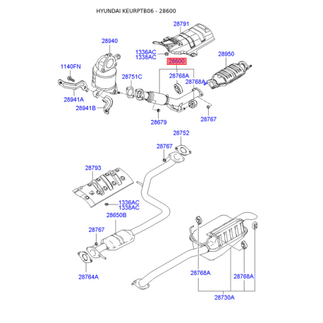 Глушник вихлопних газів середній передній 28610-1C550 Mobis - 286101C550 - схема з каталогу 28600, KEURPTB06 286101C550