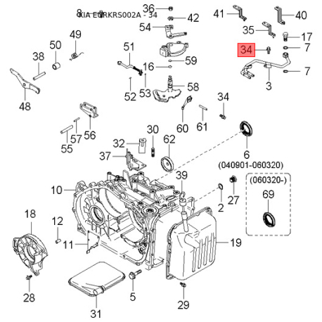 Каркас сиденья 0K2FA-570A144 Mobis - 0K2FA570A144 - схема с каталога 34, EURKRS002A 0K2FA570A144