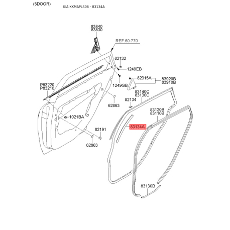 Ущільнення дверей 83134-2D000 Mobis - 831342D000 - схема з каталогу 83134A, KKMAPLS06 831342D000