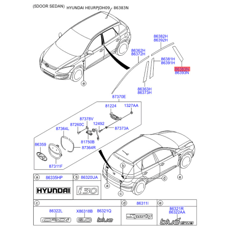 Облицовка / защитная накладка, боковина задняя левая 86383-2L200 Mobis - 863832L200 - схема с каталога 86383N, HEURPJDH09 863832L200