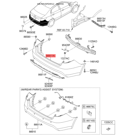 Бампер 86611-4Y210 Mobis - 866114Y210 - схема з каталогу 86611A, RRUSPDXR12 866114Y210