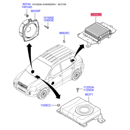 Гвинт оббивки салону 96370-2E200 Mobis - 963702E200 - схема з каталогу 96370N, KHMAPJM04 963702E200
