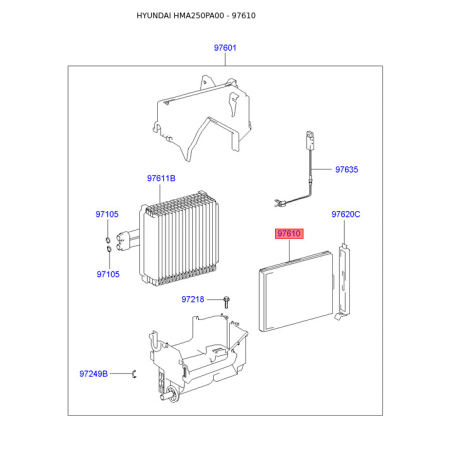 Фільтр салону 97617-25000 Mobis - 9761725000 - схема з каталогу 97610, HMA250PA00 9761725000