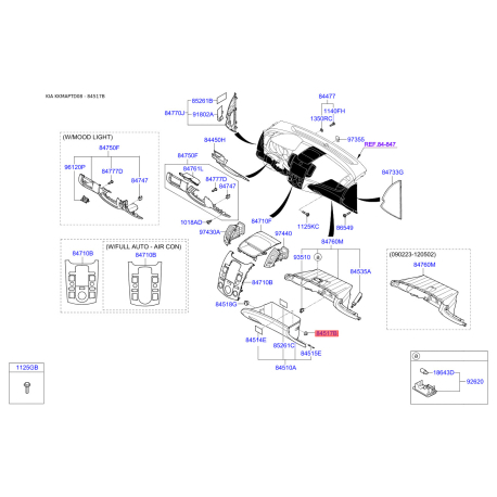 Фиксатор перчаточного ящика (бардачка) 84517-1M000WK Mobis - 845171M000WK - схема с каталога 84517B, KKMAPTD08 845171M000WK