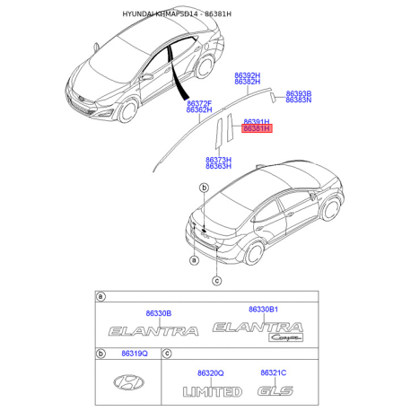 Облицовка / защитная накладка, боковина левая 86381-3X000 Mobis - 863813X000 - схема с каталога 86381H, KHMAPSD14 863813X000