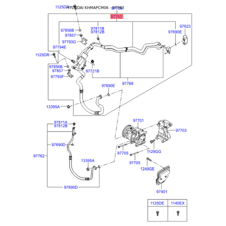 Трубопровід високого/низкого тиску, кондиціонер 97763-2B230 Mobis - 977632B230 - схема з каталогу 97763, KHMAPCM06 977632B230