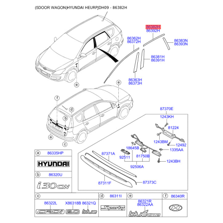 Облицовка / защитная накладка, боковина левая верхняя 86382-2L200 Mobis - 863822L200 - схема с каталога 86382H, HEURPJDH09 863822L200