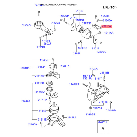 Кронштейн проводки (джгут, коса) 21837-1C040 Mobis - 218371C040 - схема з каталогу 43910A, EUR1C0PA02 218371C040