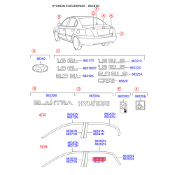 Емблема задніх та боковой дверей, капота ліва 86381-2D003 Mobis
