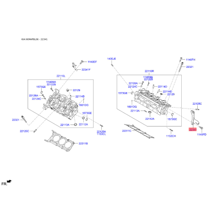 Кронштейн головки цилиндров правый 22341-3C150 Mobis - 223413C150 - схема с каталога 22341, KKMAPBL06 223413C150
